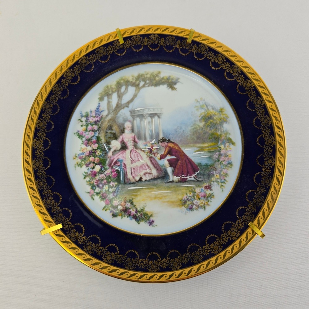 Limoges France Rehaussé Main Cobalt Blue Gold Fragonard Courting Plate